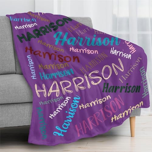 Custom Name Blanket - Personalized Flannel Throw for Baby Kids Adults Purple