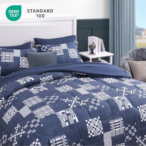Navy Blue Plaid Twin XL Comforter Set 5 Pieces