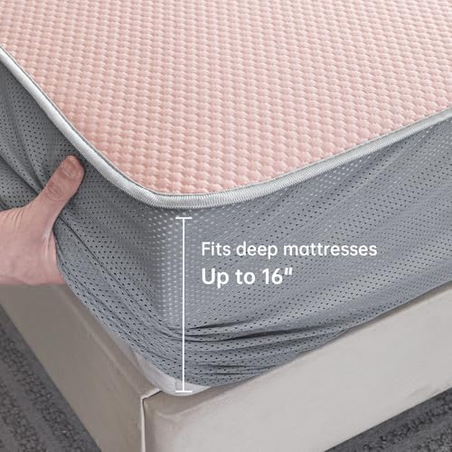 PAJEO Full Mattress Protector with 2 Pillowcases Elastic Fitted Mattress Pad Pink