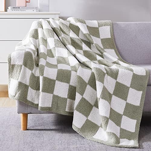 WRENSONGE Checkered Throw Blanket Sage Green Soft Cozy Fluffy 1