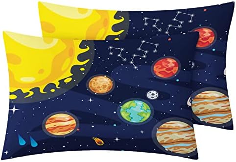 Phtbz Solar System Pillowcase Set of 2 - Kids Boys Reversible Printed Bed Covers