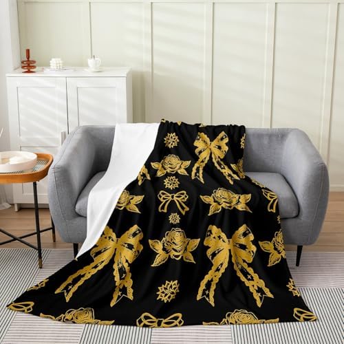 Feelyou 40x50 Yellow Bow Fleece Throw Blanket for Kids