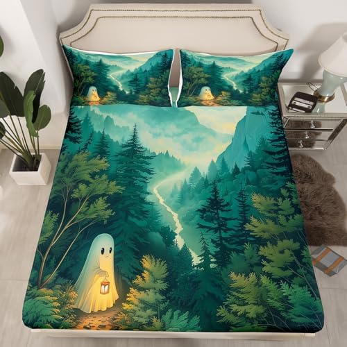 Castle Fairy Halloween Green Ghost Sheet Set Twin Size