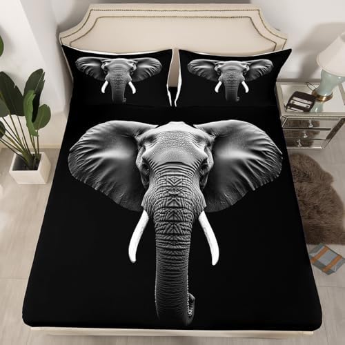 Homewish Elephant Print Twin Fitted Sheet Set with Pillowcase 1