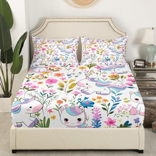 Castle Fairy Cute Unicorn Twin Sheet Set with Pillowcase