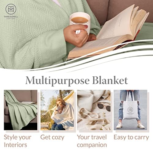 Threadmill Luxury Herringbone Cotton King Blanket Sage Green