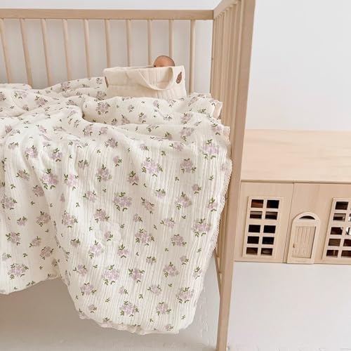 BuLuTu Purple Flower Baby Quilt for Kids Summer Crib Blanket