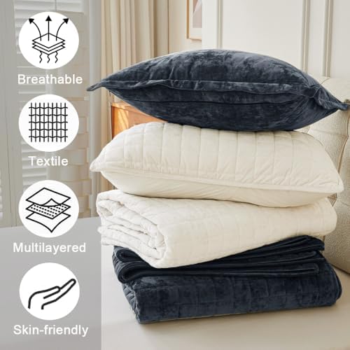 LR Rocaloca Velvet Quilt Set King Size 98x106 Blue Gray