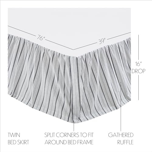 VHC Brands Sawyer Mill Striped Twin Bed Skirt Black 39x76x16 1
