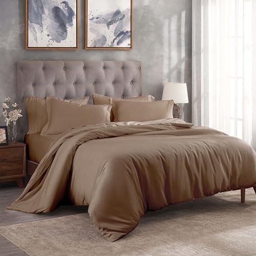 Superior 300-Thread Duvet Cover Set Premium Egyptian Cotton FullQueen Taupe 1
