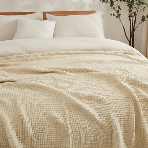 EMME Light Tan Muslin Throw Blanket 50x70