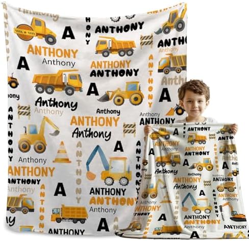 MATCHASTAR Custom Construction Trucks Flannel Throw Blanket for Kids