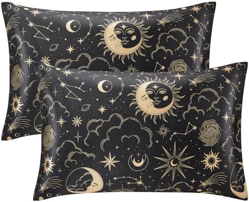 EXQ Home Satin Pillowcase Set of 2 - 20x30 Inches Black Printed 1