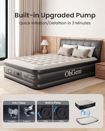 OhGeni Queen Air Mattress with Built-in Pump and 18 Raised Comfort