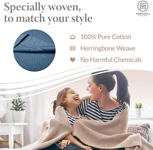 Threadmill Luxury Herringbone Cotton King Blanket - Folkstone Blue