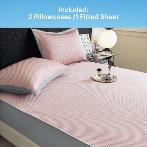 PAJEO Full Mattress Protector with 2 Pillowcases Elastic Fitted Mattress Pad Pink