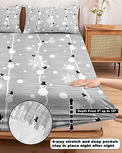 Chees D Zone Twin Fitted Sheet Set with Deep Pocket Snowman Pattern