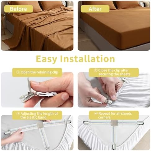 Febcraft 4 Pcs Adjustable Sheet Straps with PU Leather Clamps