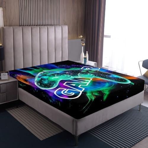 Cool Gaming Fitted Sheet Set Twin Size with 1 Pillowcase