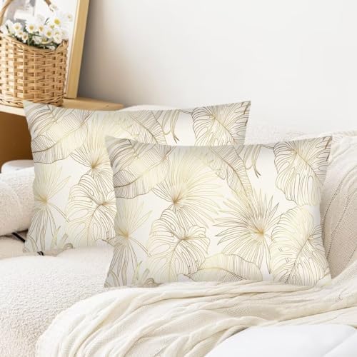 DINJUNA Plant Leave Pattern Pillow Cover Set of 2 Queen Size