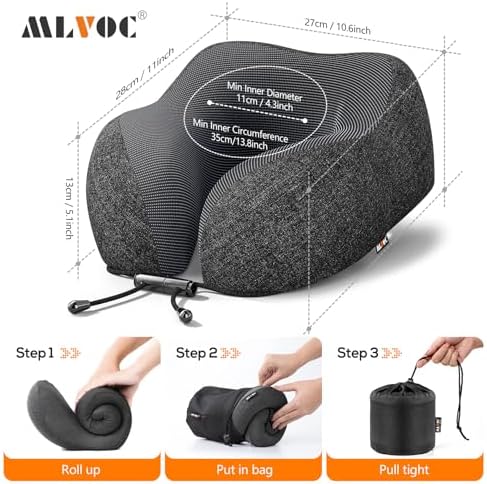 MLVOC Travel Pillow with Memory Foam and Luxury Bag