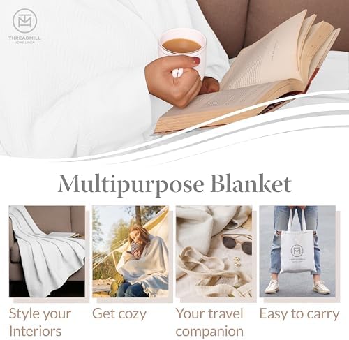 Threadmill 100 Cotton King Size Blanket - White 106x92 Inches