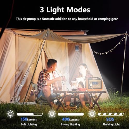 ICEKATI Portable Air Pump with LED Light and 5 Nozzles