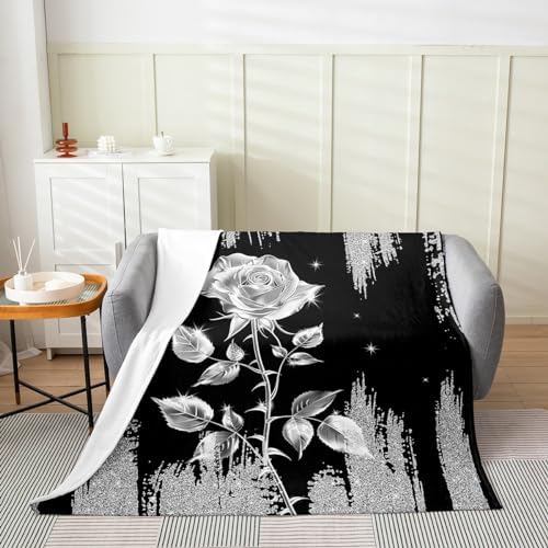 Erosebridal 40x50 Inch Flannel Blanket with Silver Sequins