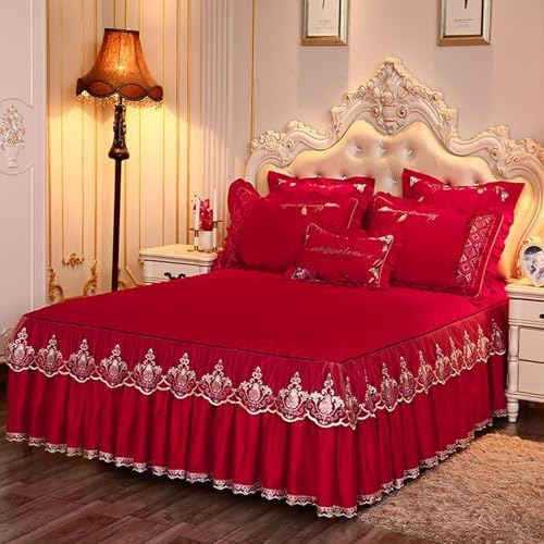 Daesar California King Fitted Sheet with Bedskirt Red