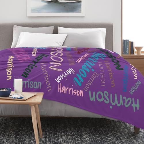 Custom Name Blanket - Personalized Flannel Throw for Baby Kids Adults Purple