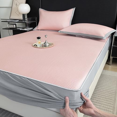 PAJEO Full Mattress Protector with 2 Pillowcases Elastic Fitted Mattress Pad Pink
