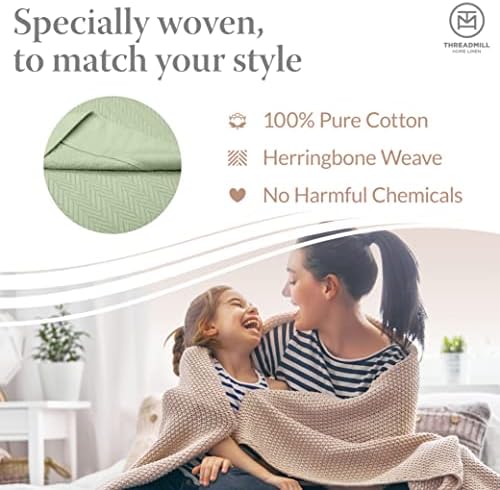 Threadmill Luxury Herringbone Cotton King Blanket Sage Green