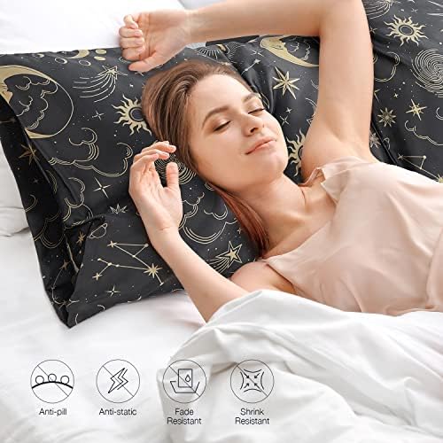 EXQ Home Satin Pillowcase Set of 2 - 20x30 Inches Black Printed 1