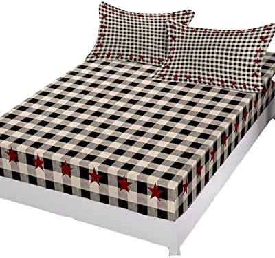 Chees D Zone Twin Fitted Sheet with Elastic Red Stars Design