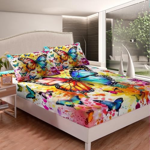Castle Fairy Butterfly Fitted Sheet Twin Size Set