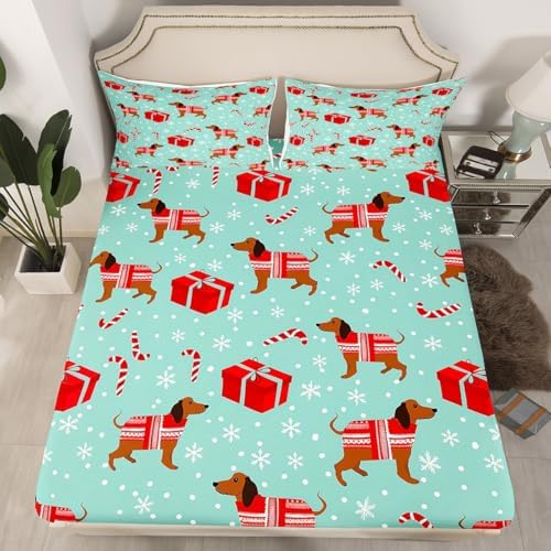 Homewish Cute Dachshund Fitted Sheet Set Twin Size