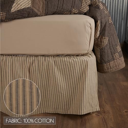 VHC Brands Farmhouse Star Ticking Striped Cotton Bed Skirt Charcoal Black