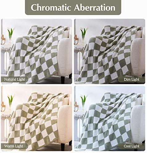 WRENSONGE Checkered Throw Blanket Sage Green Soft Cozy Fluffy 1