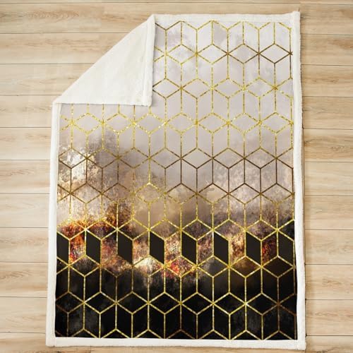 Feelyou Gold Honeycomb Plush Throw Blanket 30x40