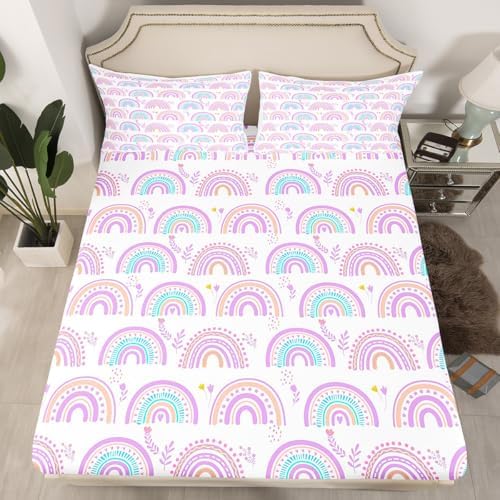 Manfei Purple Rainbow Bed Sheet Set with 1 Pillowcase