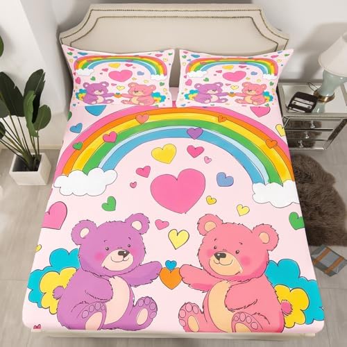 Homewish Cartoon Bear Fitted Sheet Set Twin Size with Pillowcase