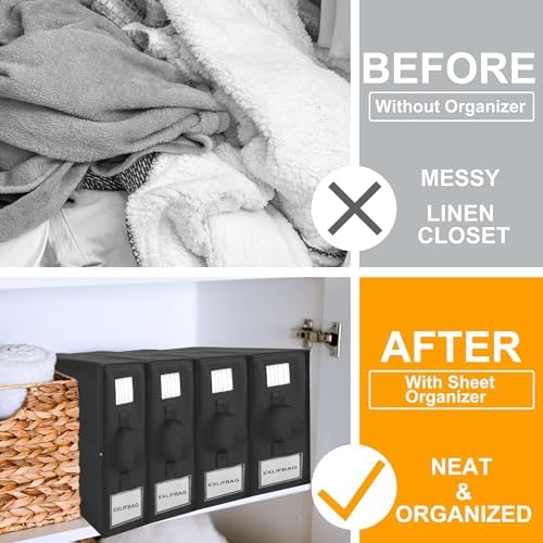 4 Pack Sheet Organizers Storage Foldable Bed Sheet Organizer with Window Black