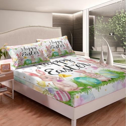 Homewish Happy Easter Fitted Sheet Twin Size with Pillowcase