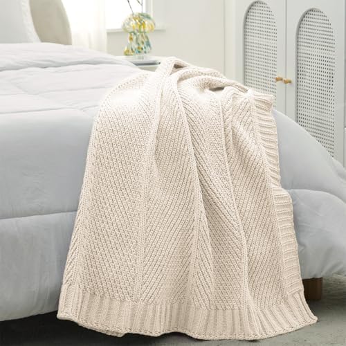 Amlie Home Chenille Knit Throw Blanket Ivory 50x60