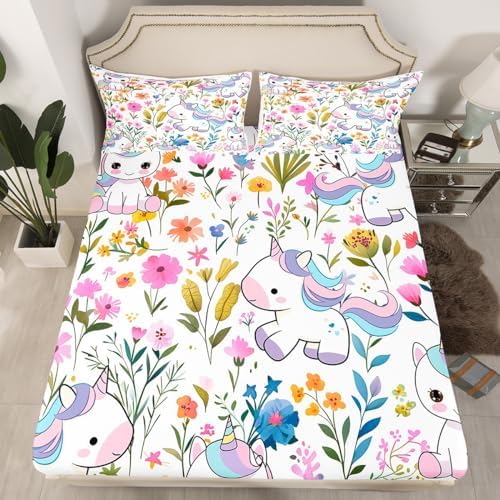 Castle Fairy Cute Unicorn Twin Sheet Set with Pillowcase