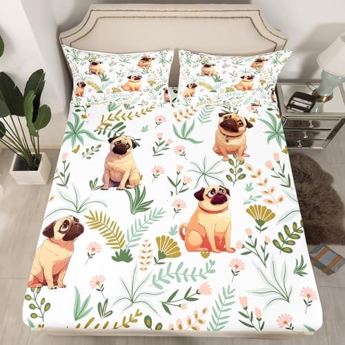 Cute Puppy Kids Fitted Sheet Twin Set with Pillowcase