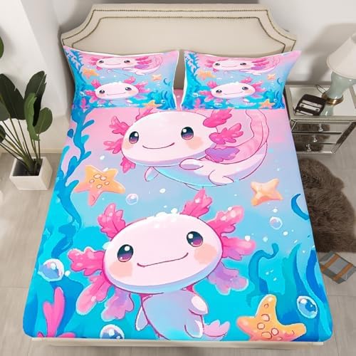 Homewish Kids Kawaii Axolotl Fitted Sheet Set
