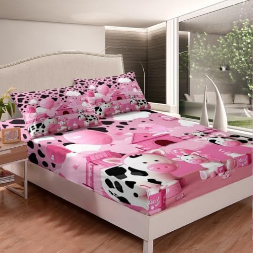 Castle Fairy Milk Cow Print Twin Sheet Set with Pillowcase 1