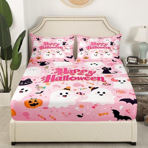 Castle Fairy Happy Halloween Fitted Sheet Twin Set with Pillowcase