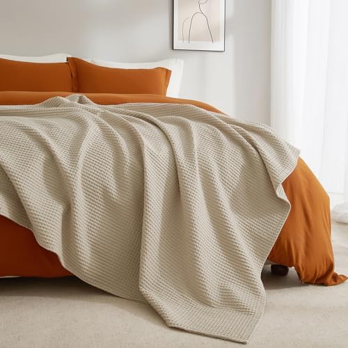 PHF Pre-Washed Cotton Waffle Blanket Twin Size for Bed
